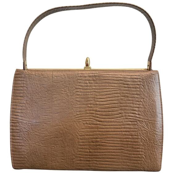 Vintage Berne of California Womens Lizzard Embossed Tan Handbag - Picture 2 of 9